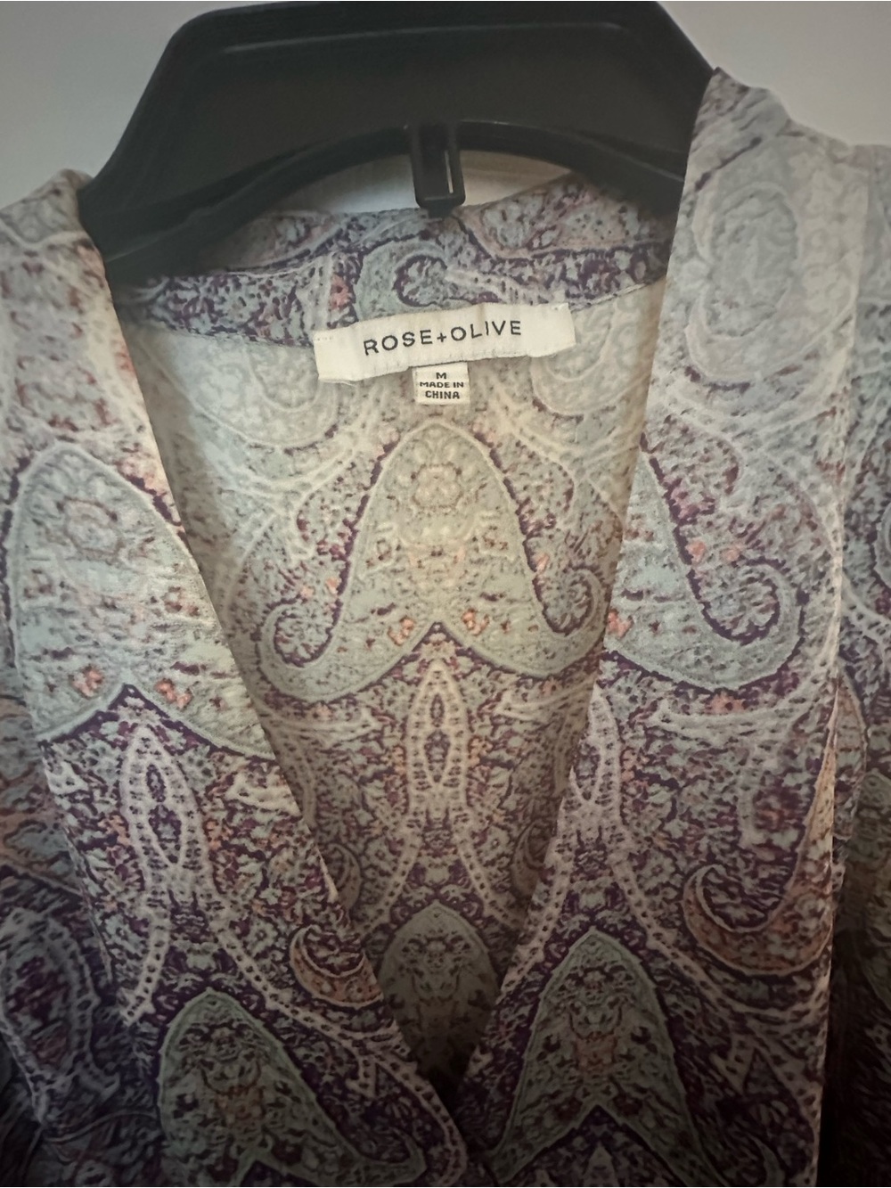 Rose & Olive Lavender and Cream Paisley V-Neck Tunic